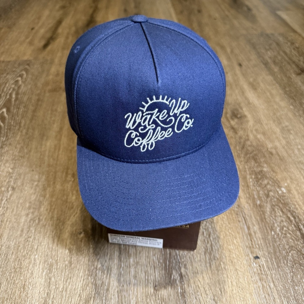Wake Up Coffee SnapBack Hat Navy Blue St Simons Sea Island Embroidered Trucker‎